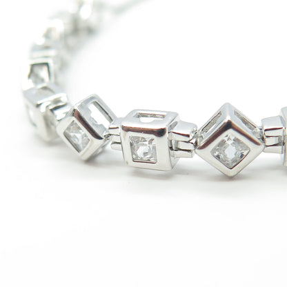 HAN 925 Sterling Silver C Z Tennis Box Link Bracelet 8.75"
