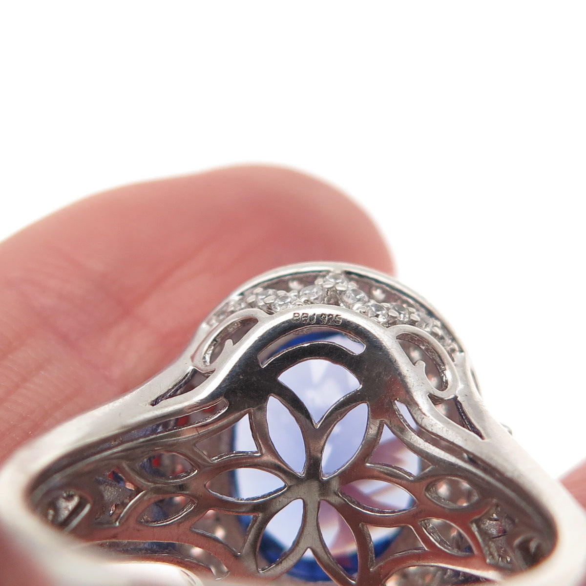 925 Sterling Silver Blue & White C Z Ring Size 8