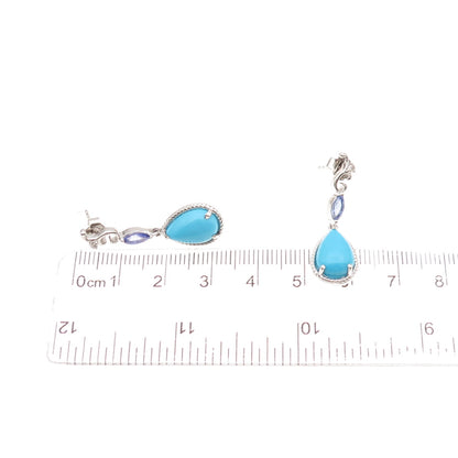 Chuck Clemency 925 Sterling Silver Real Turquoise & Tanzanite Dangle Earrings