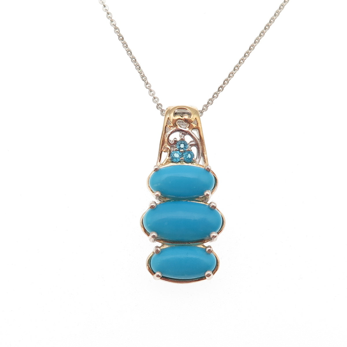 D'Joy Sterling Silver 2-Tone Real Turquoise & Apatite Cable Chain Necklace 20"