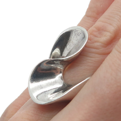925 Sterling Silver Vintage Mexico Modernist Wavy Oxidized Ring Size 5.5