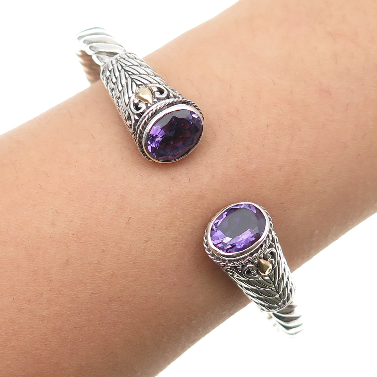 Samuel Benham Sterling 18K Gold Vintage Real Amethyst Adjustable Bracelet 6.5"