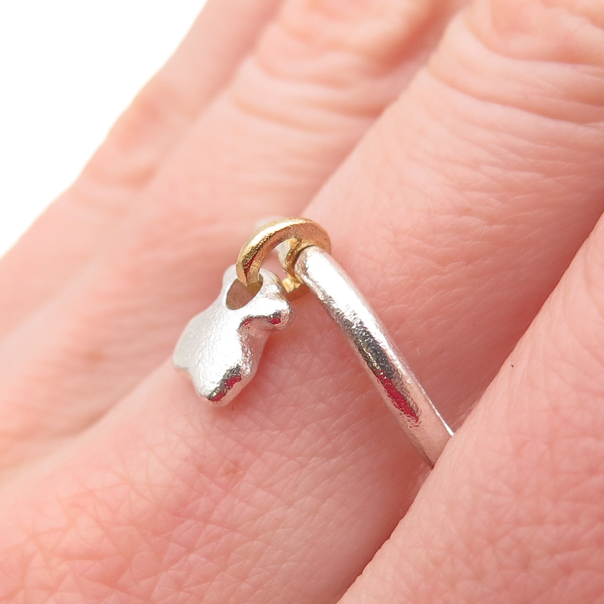 Tous 925 Sterling Silver Vermeil Sweet Dolls Charm Wavy Band Ring Size 6.75