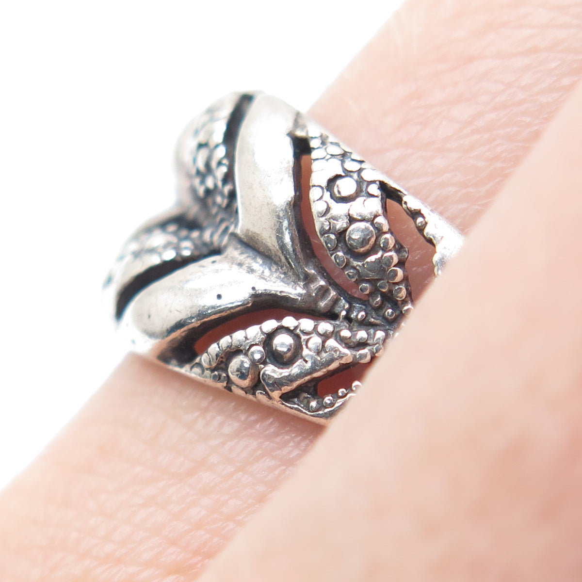 925 Sterling Silver Vintage AG Flower Arrow Oxidized Ring Size 8.75