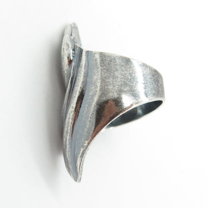 925 Sterling Silver Vintage Modernist Oxidized Ring Size 6.75