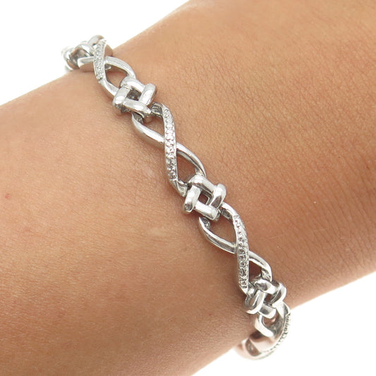 925 Sterling Silver Real Round-Cut Diamond Infinity Link Bracelet 7"