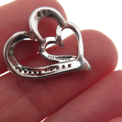 SUN 925 Sterling 14K Rose Gold Real Diamond Mom & Child Heart Mini Slide Pendant