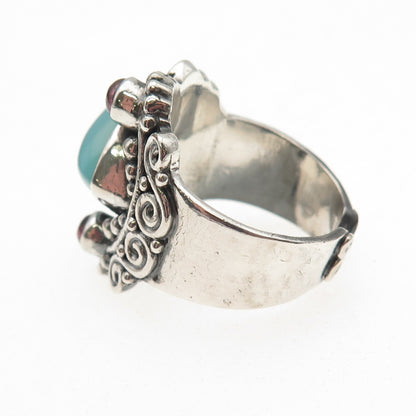 Sajen Sterling Silver Vintage Real Chalcedony Tourmaline Adjustable Ring Size 9
