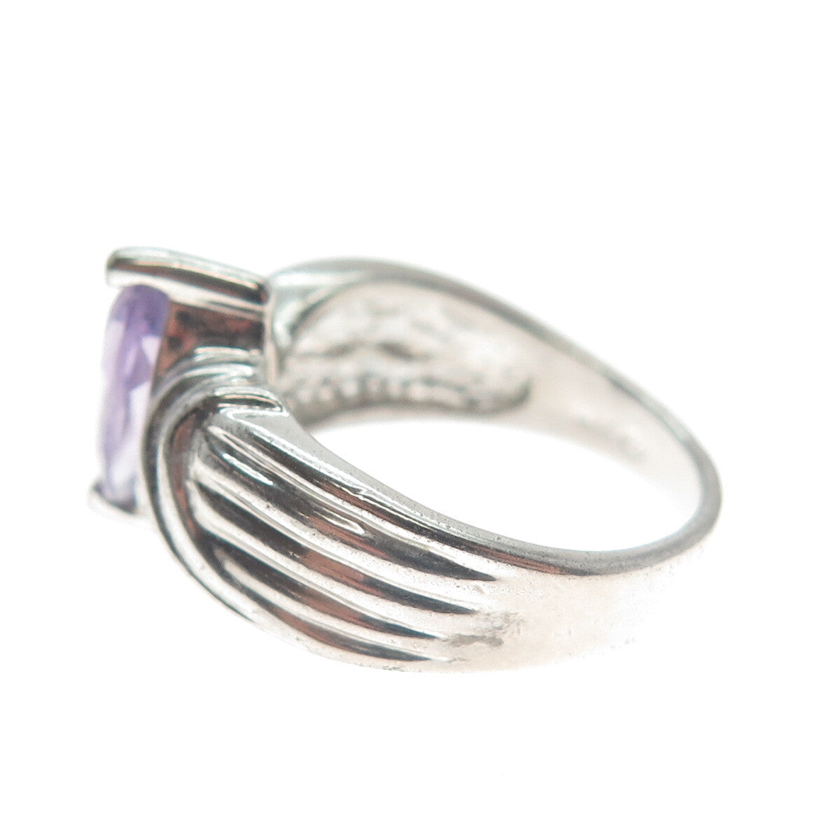 MONICA JAIN 925 Sterling Silver Vintage Real Marquise-Cut Amethyst Ring Size 6