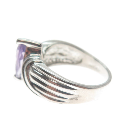 MONICA JAIN 925 Sterling Silver Vintage Real Marquise-Cut Amethyst Ring Size 6