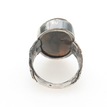 925 Sterling Silver Vintage Real Laguna Lace Agate Oxidized Ring Size 9.75