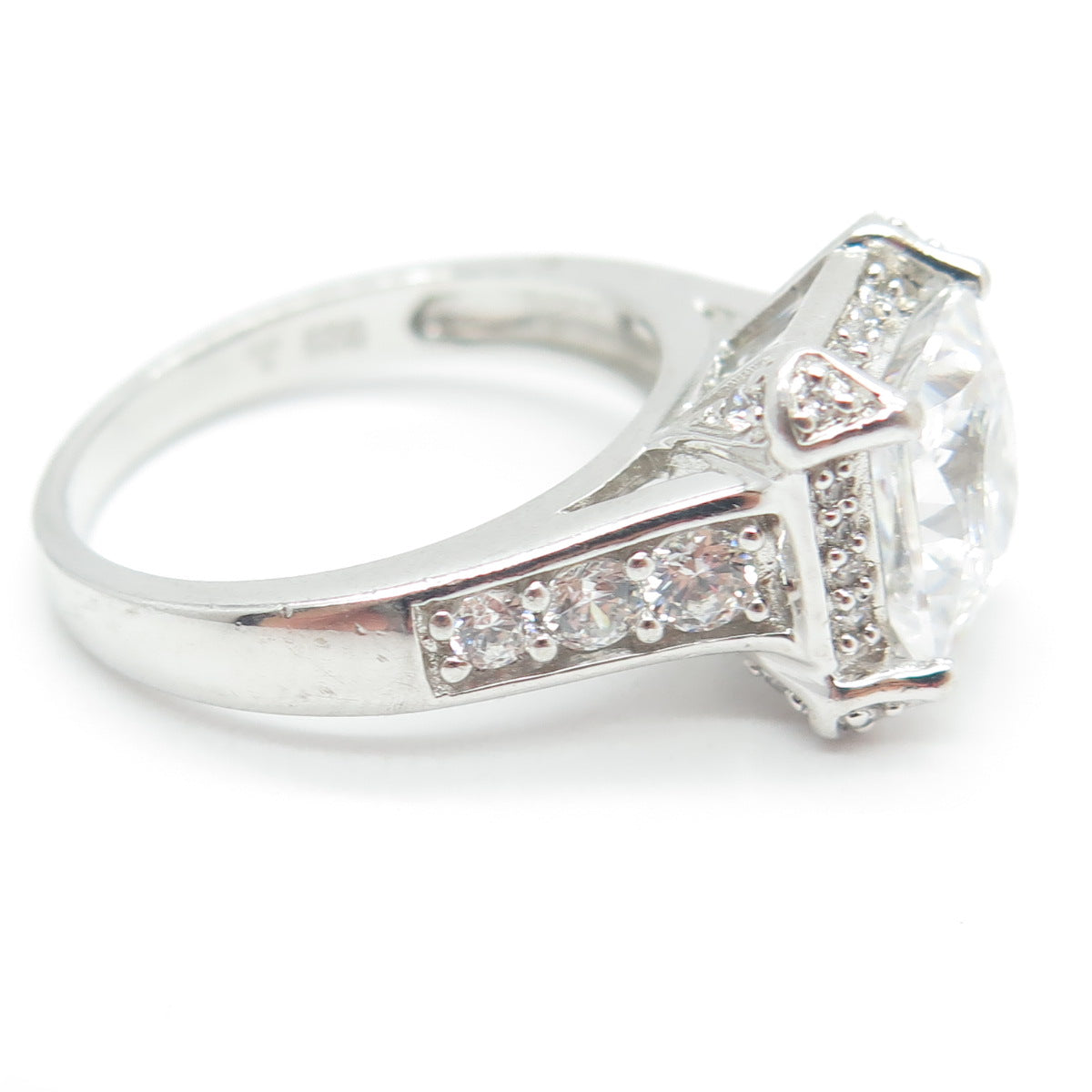 925 Sterling Silver Princess & Round-Cut C Z Engagement Ring Size 8