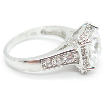 925 Sterling Silver Princess & Round-Cut C Z Engagement Ring Size 8