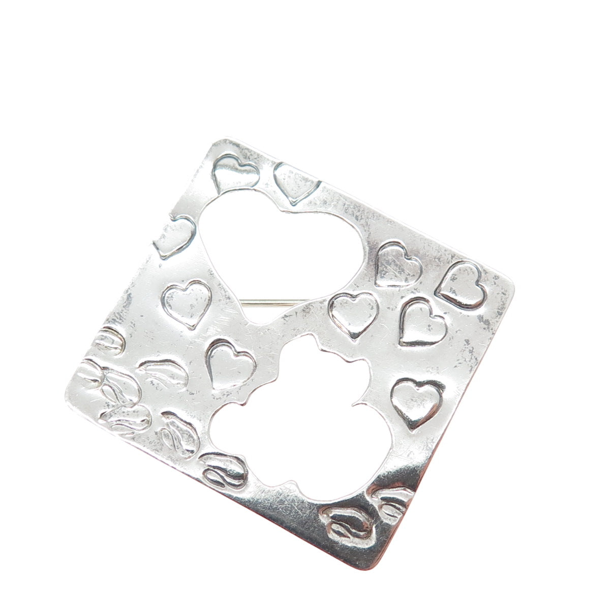 M. SOYKA-HOROSKO 925 Sterling Silver Vintage Modernist Heart Oxidized Pin Brooch