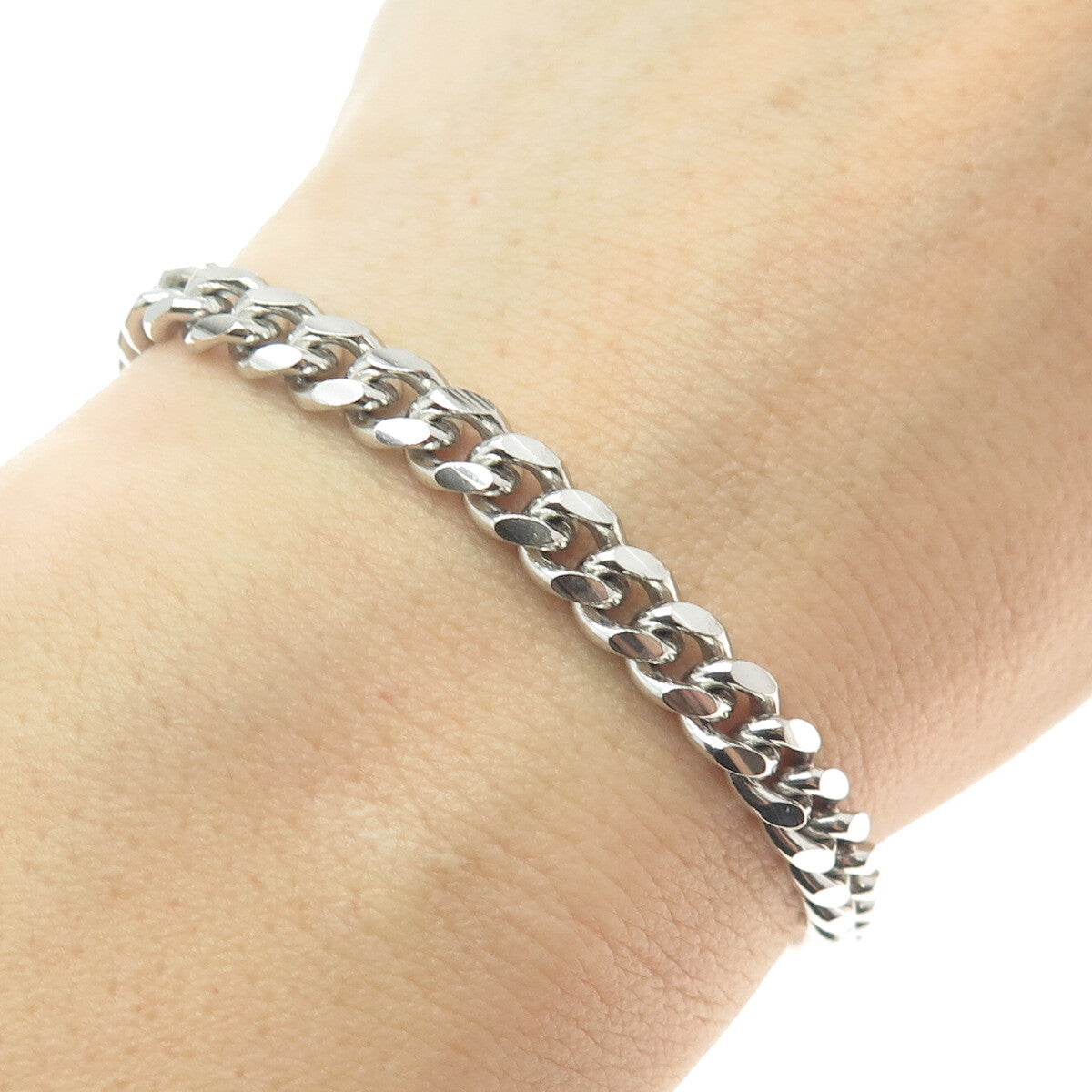 P. LUX 925 Sterling Silver Italy Curb Link Bracelet 7.75"