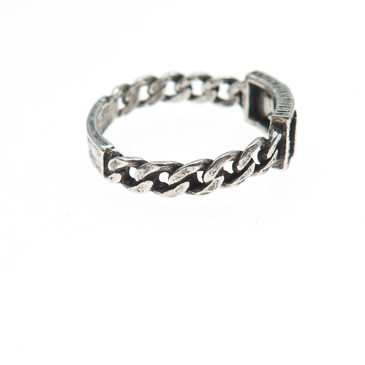 925 Sterling Silver Vintage Love Oxidized Cuban Link Ring Size 7.75