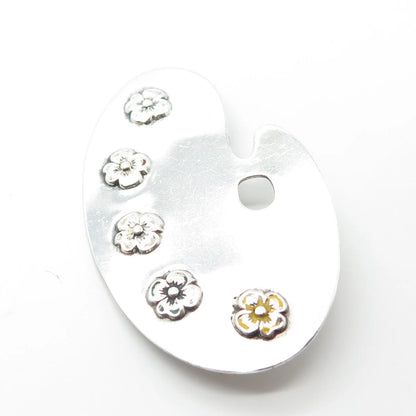 925 Sterling Silver Vintage Lang Enamel Palette Floral Pin Brooch