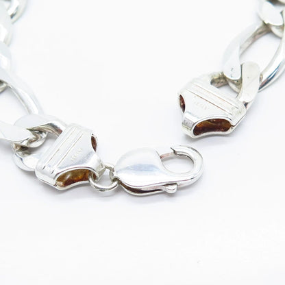 925 Sterling Silver Vintage Italy Figaro Link Bracelet 8.5"