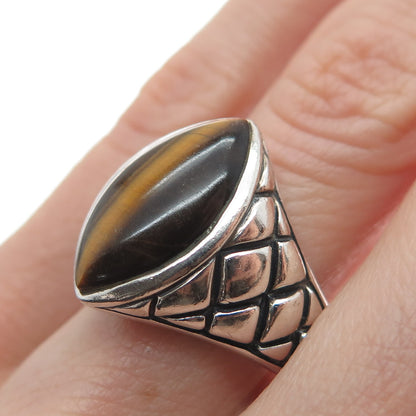 SX SALLY C Sterling Silver Vintage Real Tiger Eye Woven Oxidized Ring Size 8.25