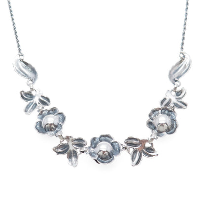 925 Sterling Silver Antique Rose Flower Oxidized Necklace 16" (missing lock)