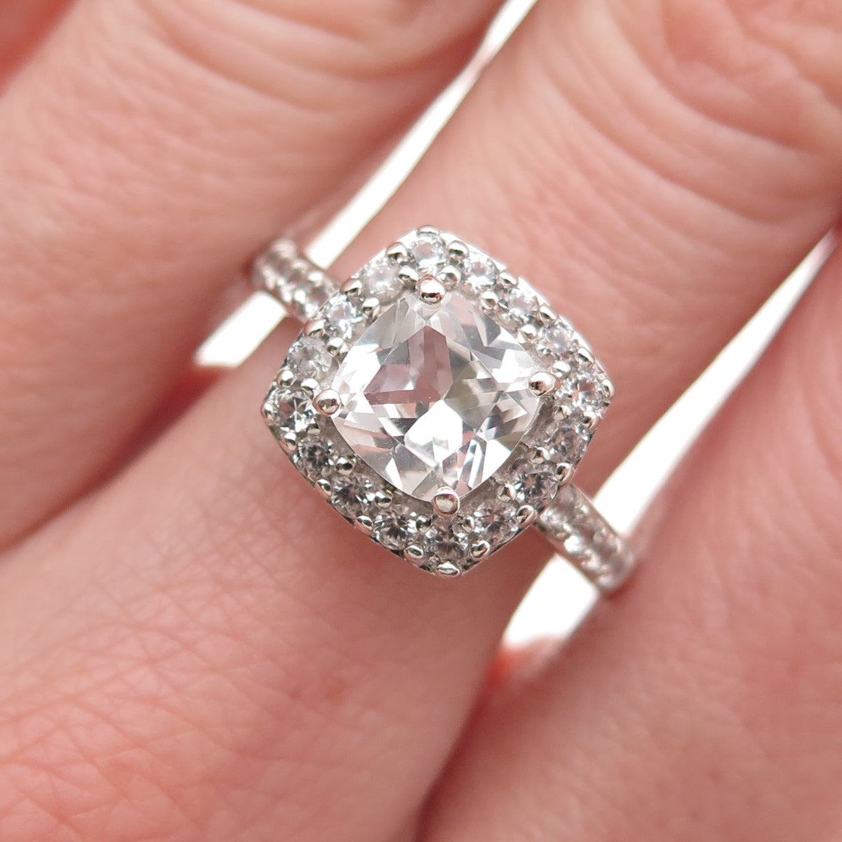 KRN Kiran 925 Sterling Silver Real White Topaz Engagement Ring Size 7