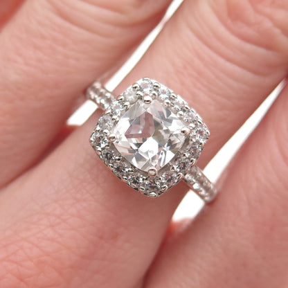 KRN Kiran 925 Sterling Silver Real White Topaz Engagement Ring Size 7