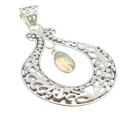 ARYA 925 Sterling Silver Vintage Real Opal Floral Modernist Pendant