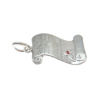 WELLS 925 Sterling Silver Vintage Enamel Diploma Minimalist Charm Pendant