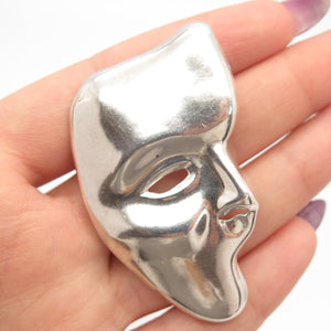 925 Sterling Silver Vintage Mexico Mask Face Pin Brooch / Pendant