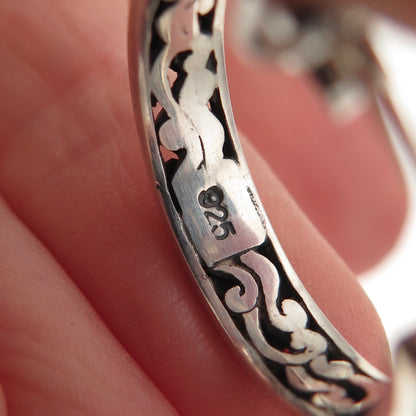 925 Sterling Silver Vintage Floral Scroll Oxidized Hoop Earrings