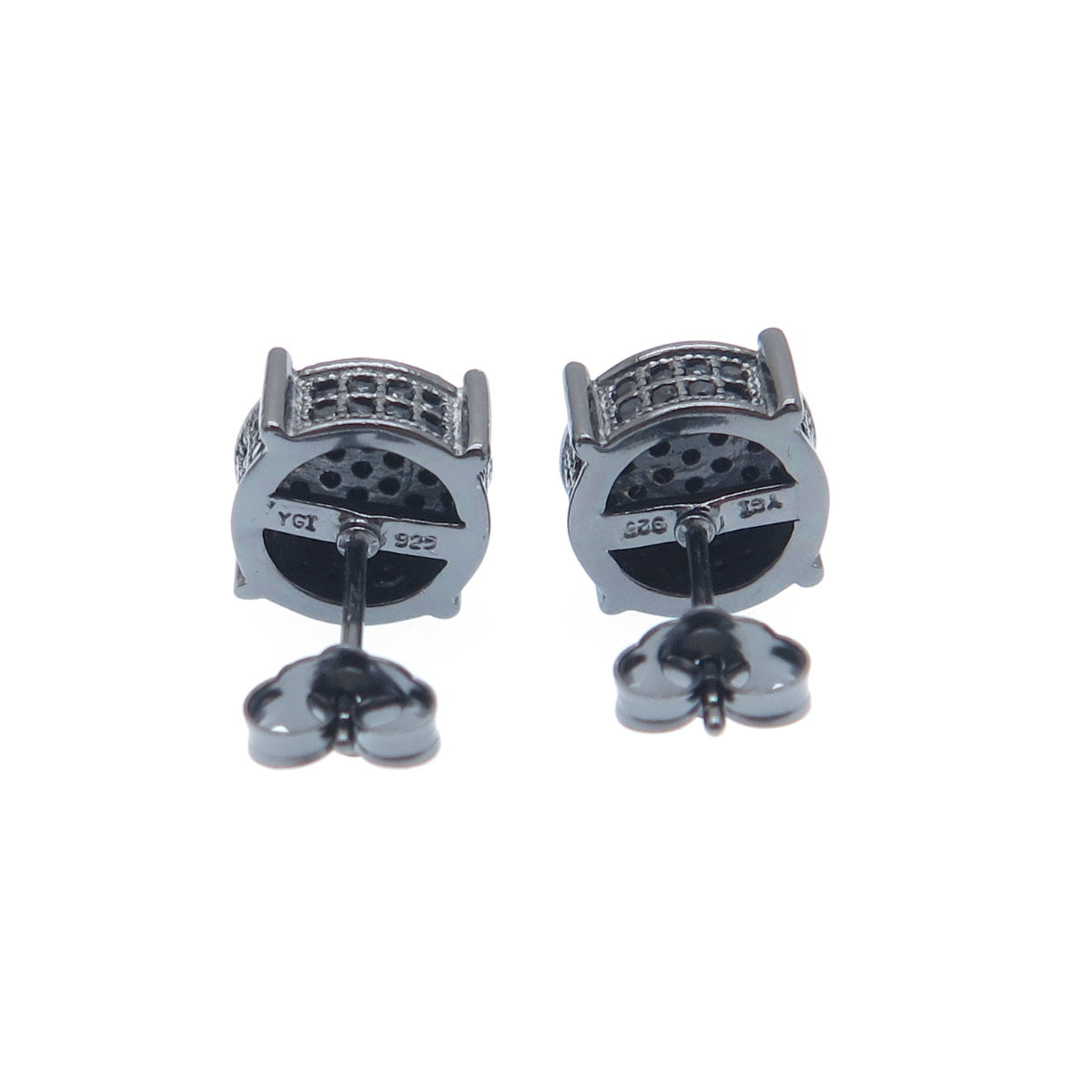 925 Sterling Silver Black Rhodium Real Round-Cut Black Spinel Stud Earrings