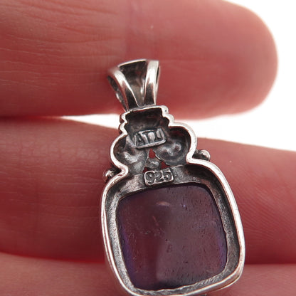 ATI Annika Witt 925 Sterling Silver Vintage Real Amethyst Oxidized Charm Pendant