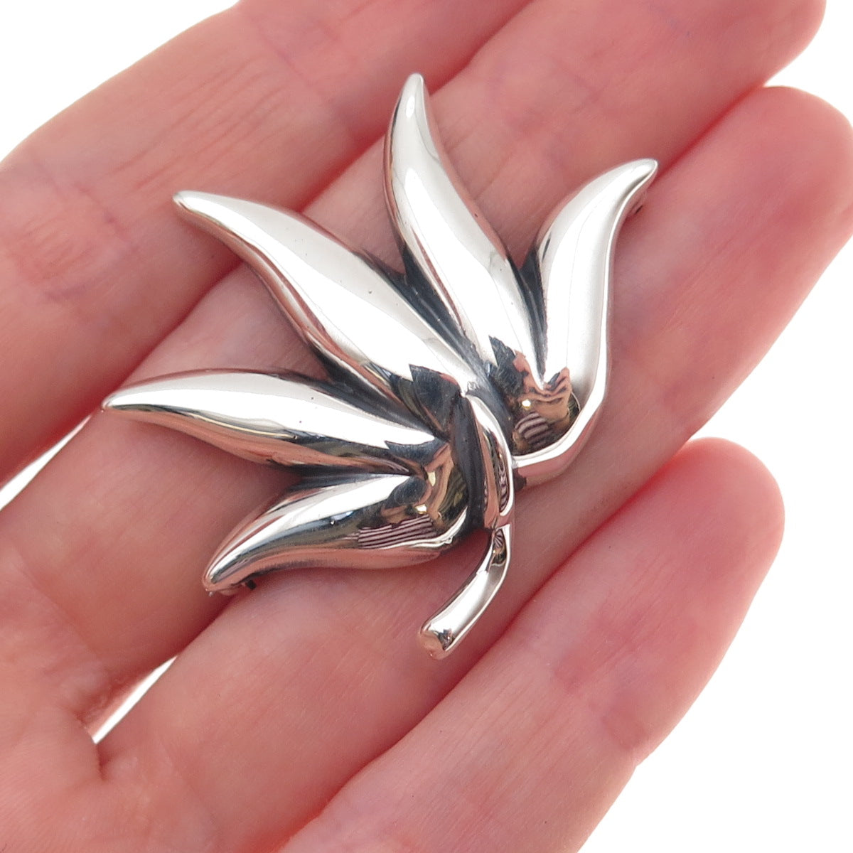 925 Sterling Silver Vintage 1985 Modernist Floral Pin Brooch