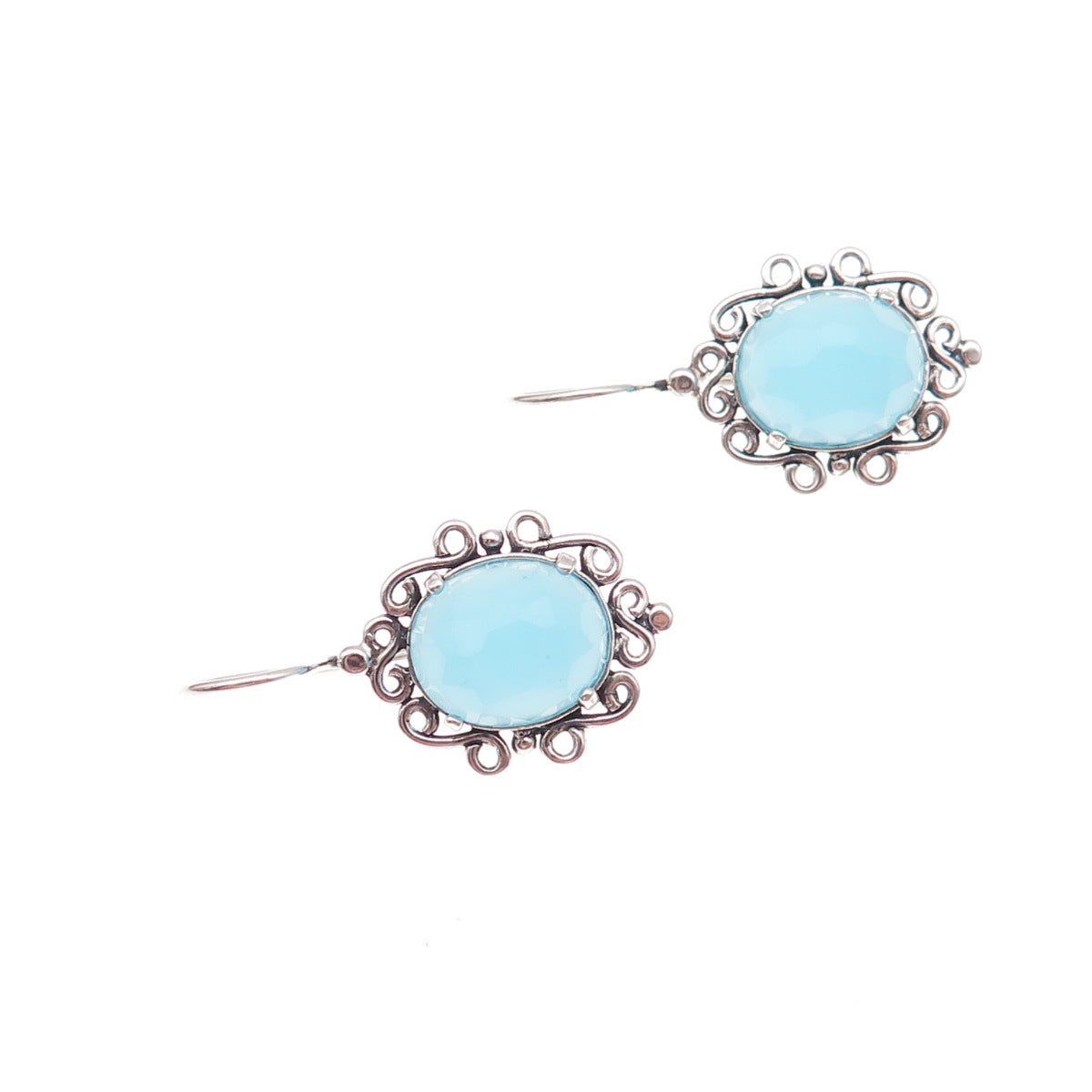 Bili 925 Sterling Silver Vintage Israel Real Chalcedony Floral Oxidized Earrings