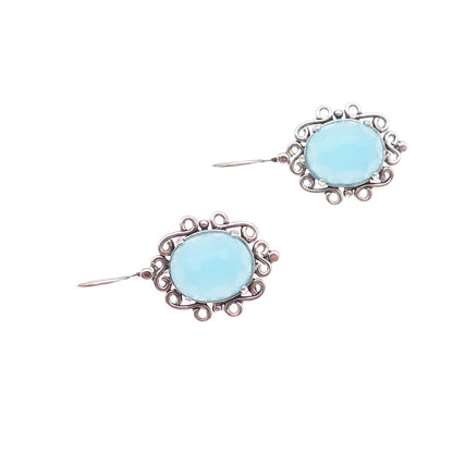 Bili 925 Sterling Silver Vintage Israel Real Chalcedony Floral Oxidized Earrings