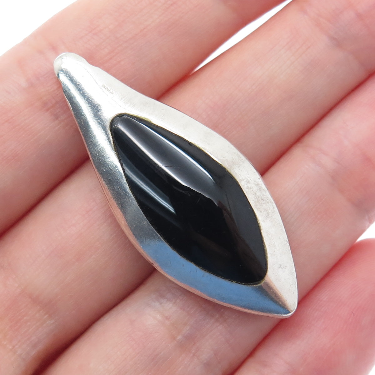 925 Sterling Vintage Morenci Turquoise Black Onyx Petal Dual Sided Slide Pendant