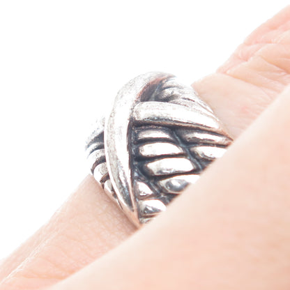 KEN CRAFTS 925 Sterling Silver Vintage Crisscross Oxidized Ring Size 5.75