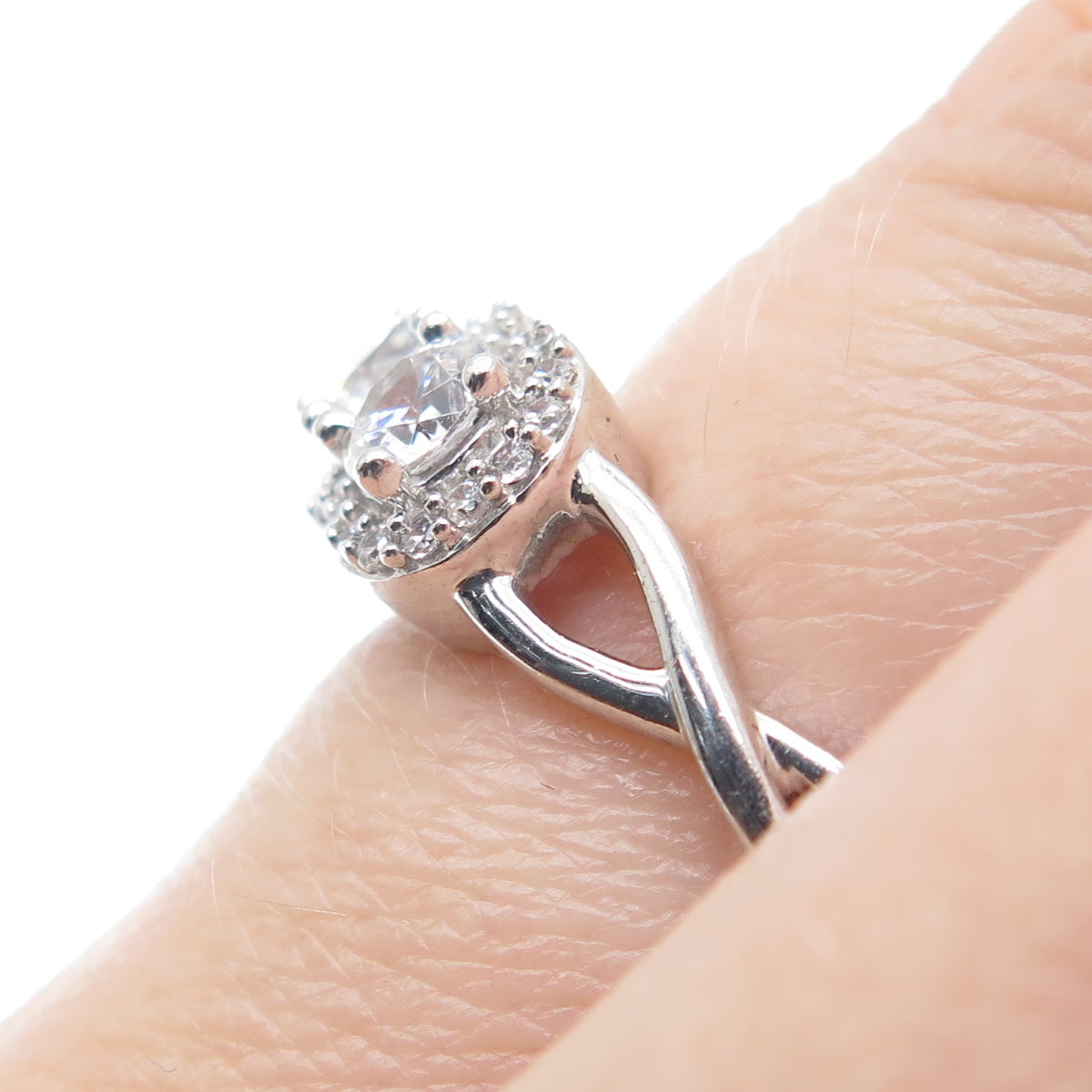 925 Sterling Silver Round-Cut C Z Infinity Twisted Promise Ring Size 7