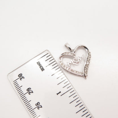 925 Sterling Silver Real Diamond "Mom" Love Heart Pendant