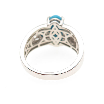 Chuck Clemency 925 Sterling Silver Real Turquoise & White Topaz Ring Size 8