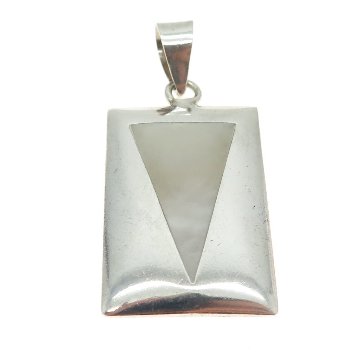 925 Sterling Silver Vintage Real Mother-of-Pearl Modernist Geometric Pendant