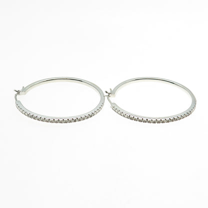 SUN 925 Sterling Silver Real Round-Cut Diamond Hoop Earrings