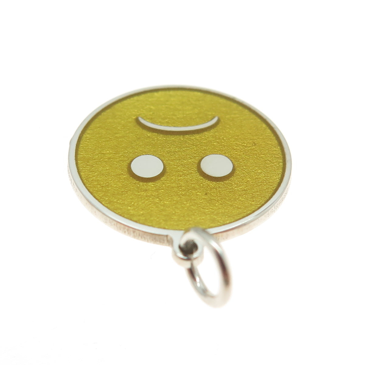 925 Sterling Silver Yellow Enamel Sad Face Emoji Minimalist Charm Pendant