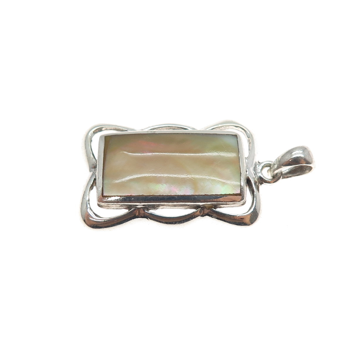 925 Sterling Silver Vintage Real Mother-of-Pearl Charm Pendant