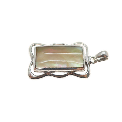 925 Sterling Silver Vintage Real Mother-of-Pearl Charm Pendant