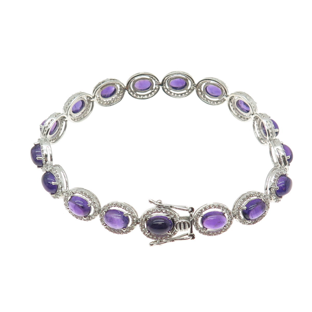 DSMK 925 Sterling Silver Amethyst & White Topaz Gem Tennis Link Bracelet 7.5"