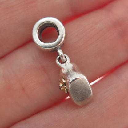 PANDORA Gold 925 Sterling Silver Blue C Z Baby Shoe Dangle Charm
