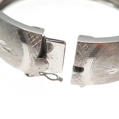 925 Sterling Silver Vintage Diamond-Cut Engraved Flower Bangle Bracelet 7.25"