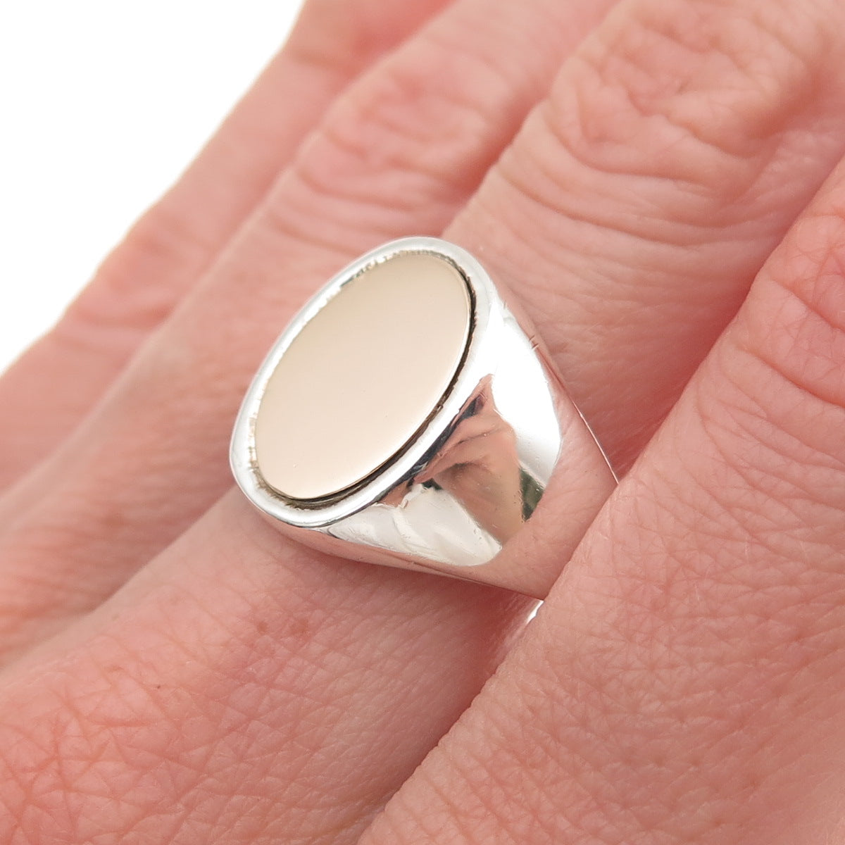 B.A. Ballou 925 Sterling Silver 14K Rose Gold Vintage Signet Ring Size 10