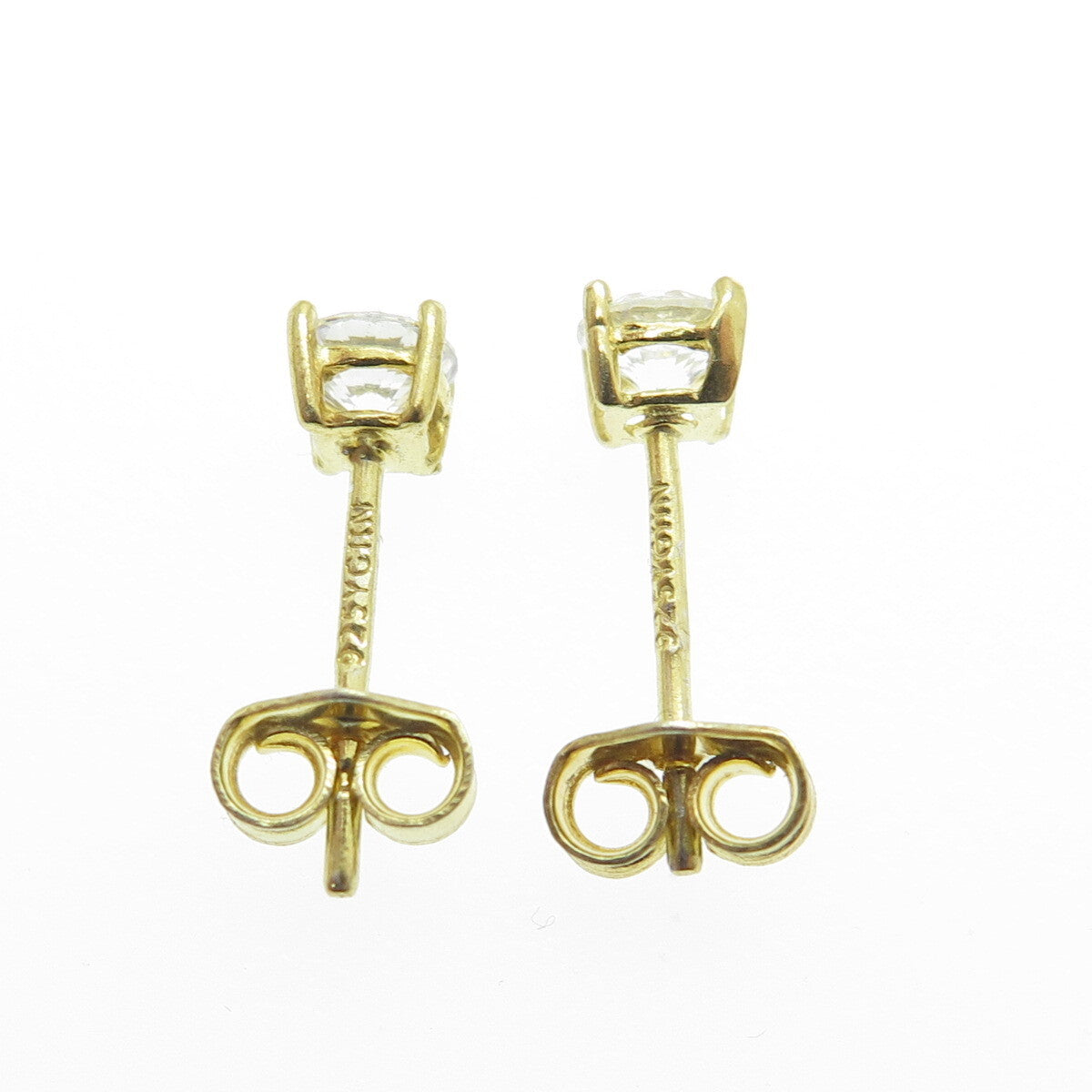925 Sterling Silver Gold Plated Round-Cut Shaped C Z Stud Earrings